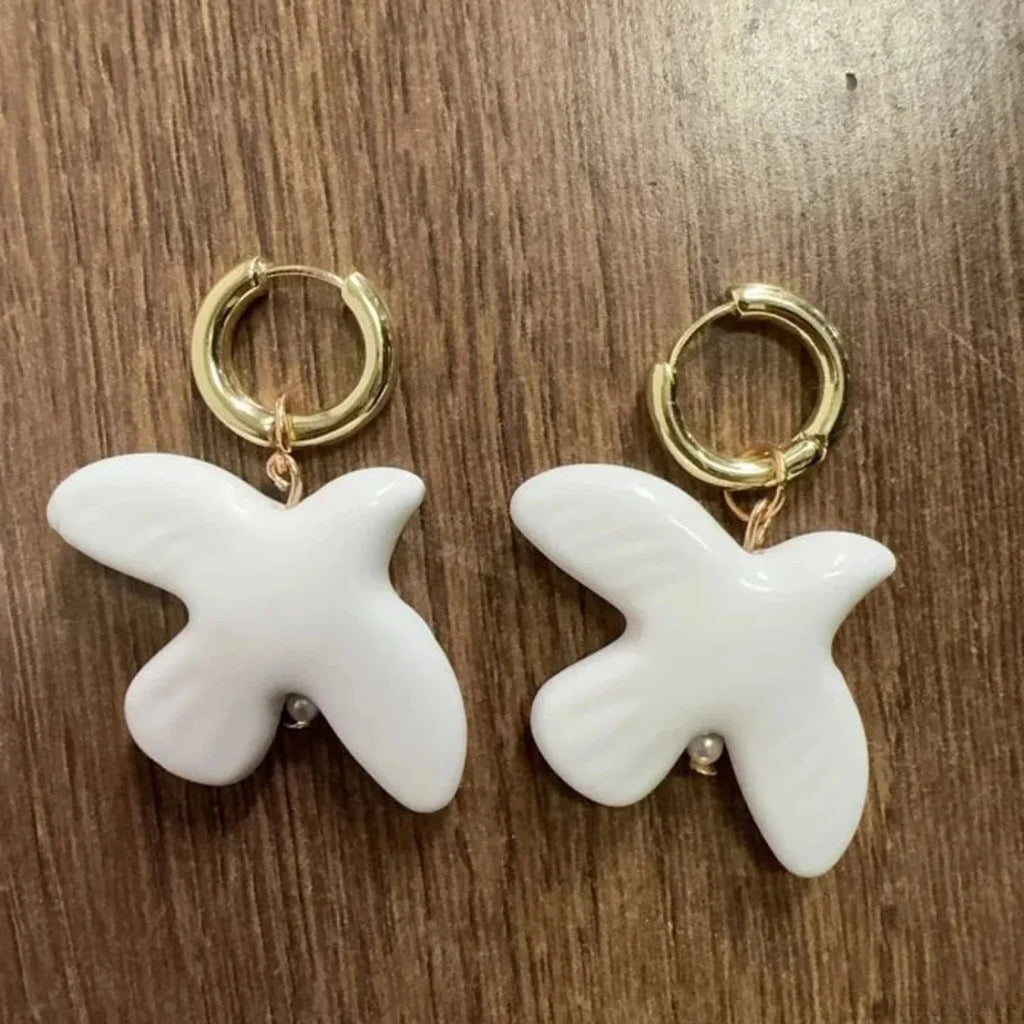 Tranquil Dove Ceramic Metal Circle Hoop Earring