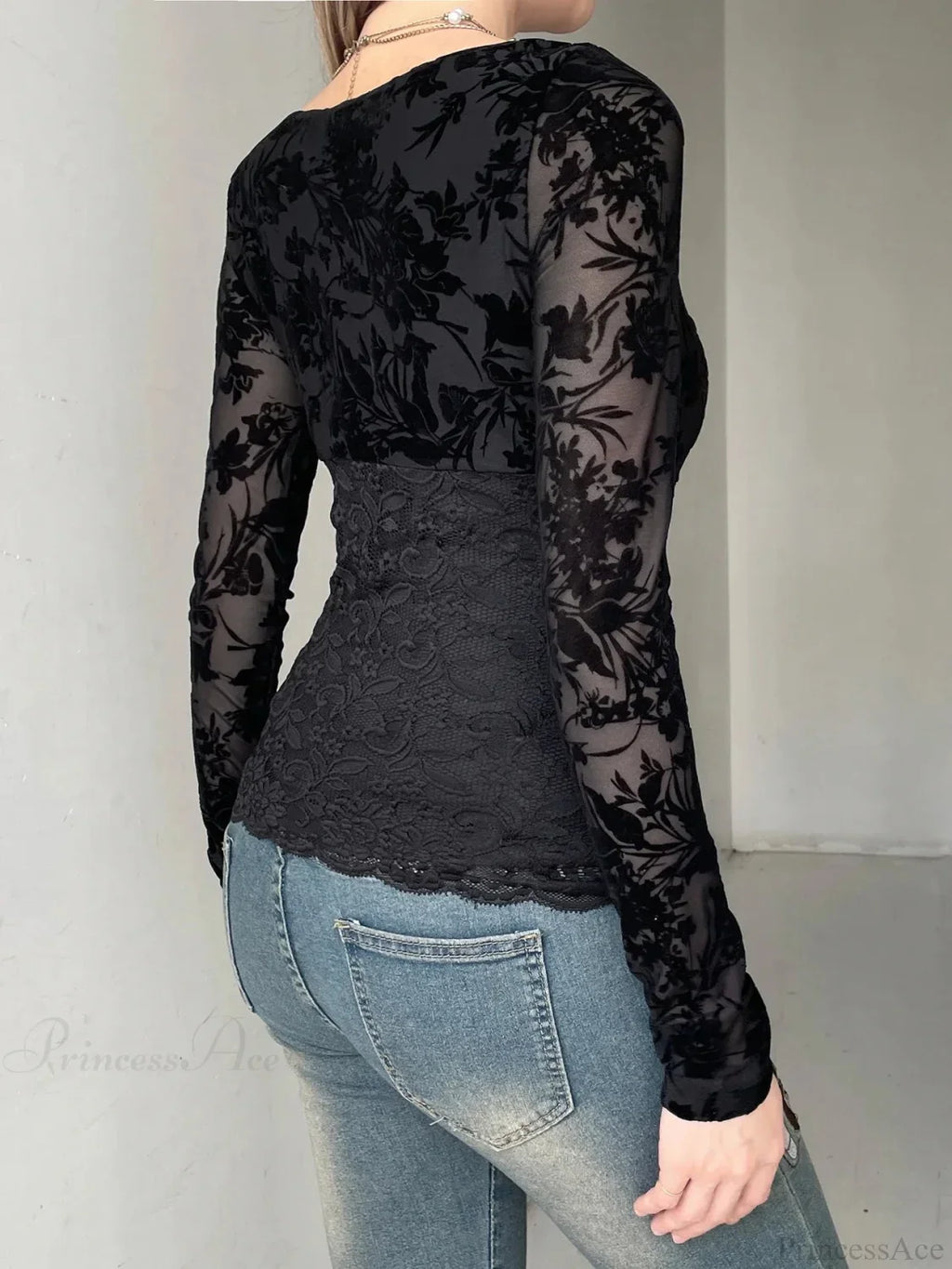 Transparent Lace V-Neck Knitted Top