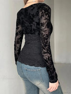 Transparent Lace V-Neck Knitted Top