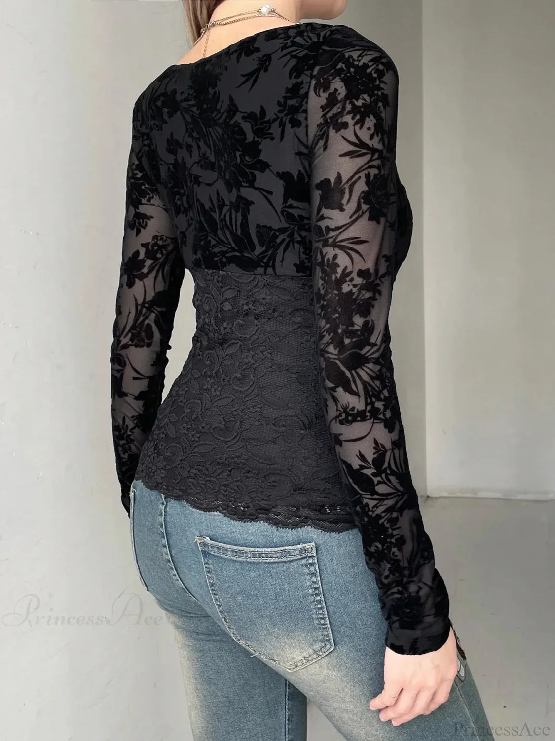 Transparent Lace V-Neck Knitted Top