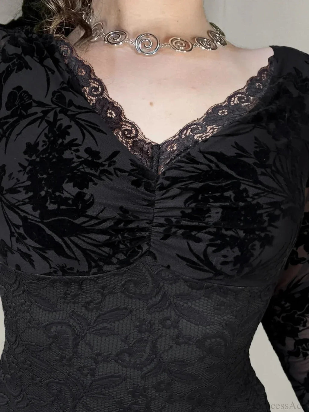Transparent Lace V-Neck Knitted Top