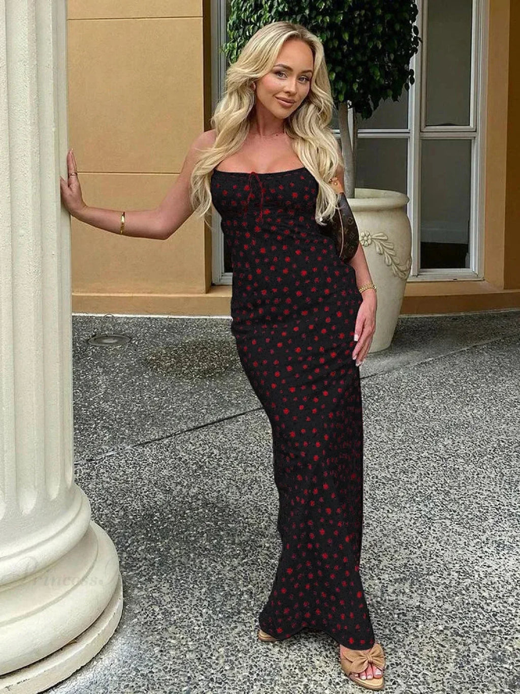 Trendy Floral Bow Bandage Bodycon Streetwear Dress