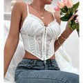 Trendy Mesh Fishbone Lace Pleated Crop Top