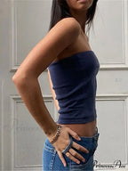 Tubes Women Skinny Summer Off Shoulder Blue Y2K 90S Sexi Crop Streetwear Tank Top
