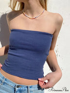 Tubes Women Skinny Summer Off Shoulder Blue Y2K 90S Sexi Crop Streetwear Tank Top
