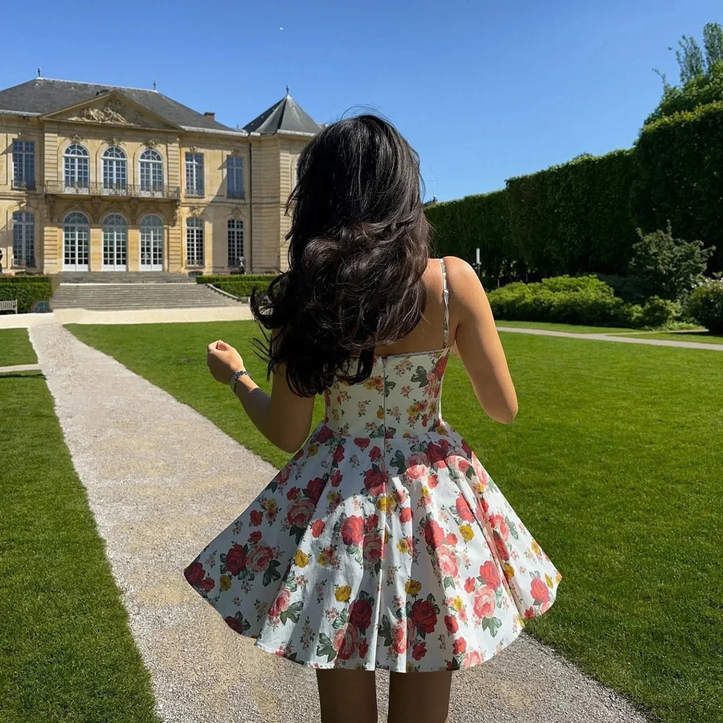 Tulle Skirt Floral Print A-Line Dress