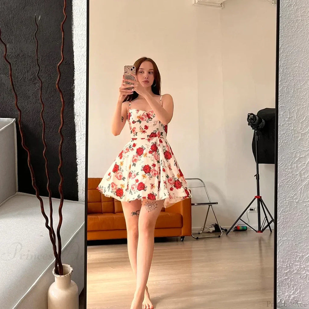 Tulle Skirt Floral Print A-Line Dress