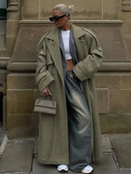 Turn-Down Collar Lace-Up Loose Overcoat