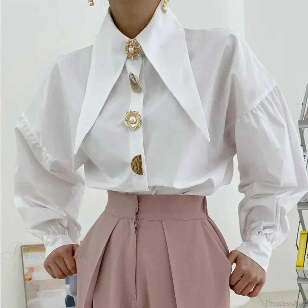 Turn Down Collar Long Sleeve Comfortable Autumn Blouse