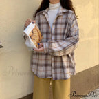 Turn-Down Style Spring - Plaid Outwear Loose 4 Neckline Blouse Harajuku With Fit Batwing-Sleeve Colors