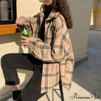 Turn-Down Style Spring - Plaid Outwear Loose 4 Neckline Blouse Harajuku With Fit Batwing-Sleeve Colors