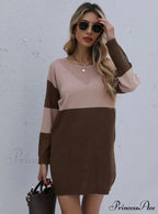Turtleneck Loose Knit Stitching Sweater Dress