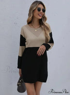 Turtleneck Loose Knit Stitching Sweater Dress