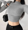 Turtleneck Ribbed Knit Slim Crop Sweater