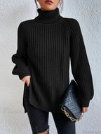Turtleneck Split Crochet Thick Sweater