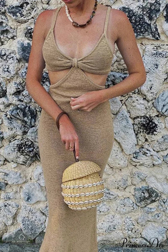 Twisted-Front Backless Knit Cami Dress With Cutout