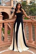 Two-Tone Paneled Tulle Strapless Evening Dress