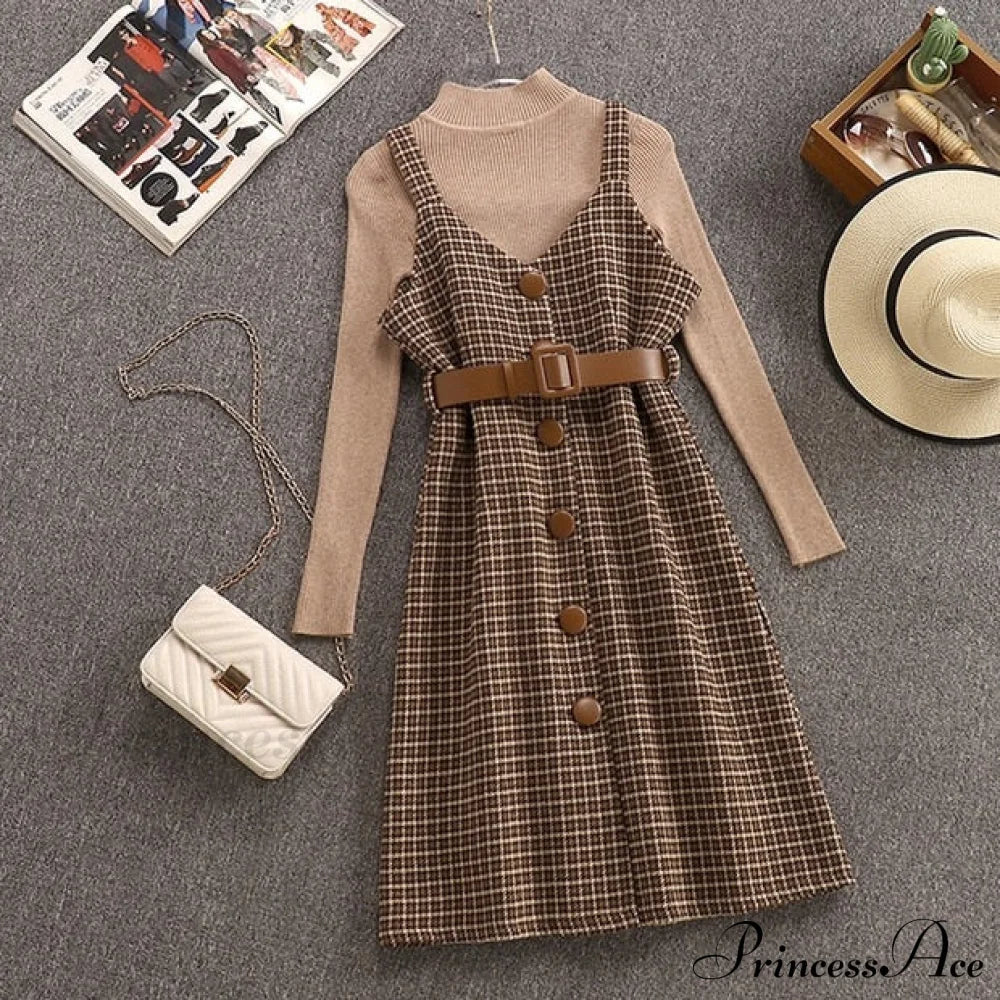 Two Winter Knee-Length Vestidos Autumn Plus Party Women Elegant Wool Piece Belt Gown Valentine'S For With Dresses Size S
