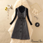 Two Winter Knee-Length Vestidos Autumn Plus Party Women Elegant Wool Piece Belt Gown Valentine'S For With Dresses Size S