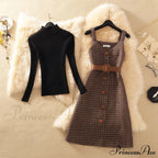Two Winter Knee-Length Vestidos Autumn Plus Party Women Elegant Wool Piece Belt Gown Valentine'S For With Dresses Size S