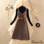 Two Winter Knee-Length Vestidos Autumn Plus Party Women Elegant Wool Piece Belt Gown Valentine'S For With Dresses Size S