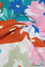V Design Puff Neck Flowered Arm Shirt