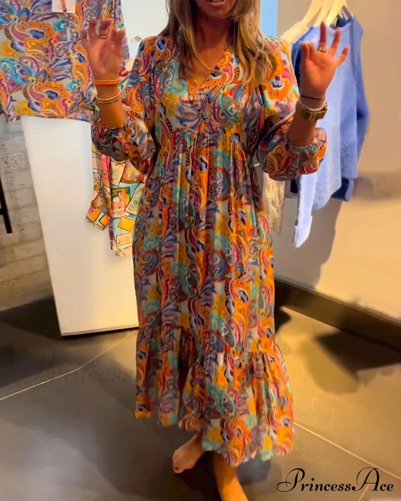 V Neck A-Line Maxi Dress