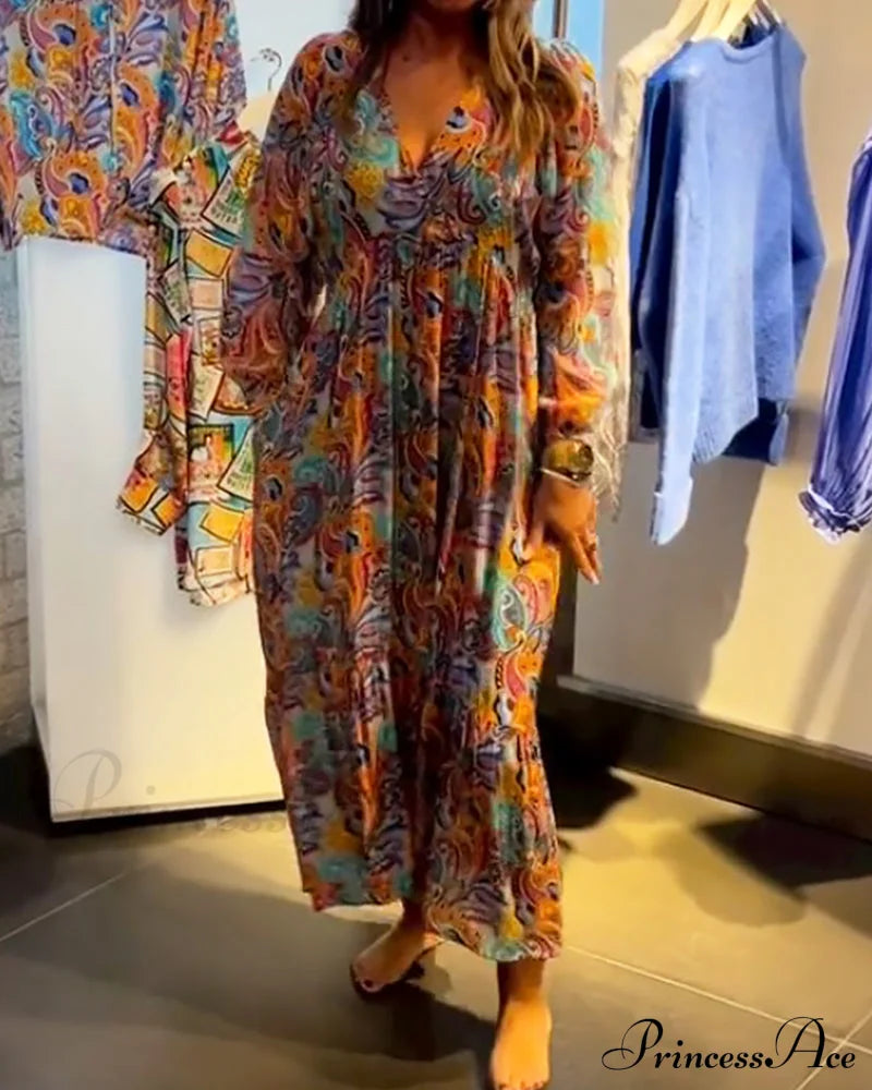 V Neck A-Line Maxi Dress