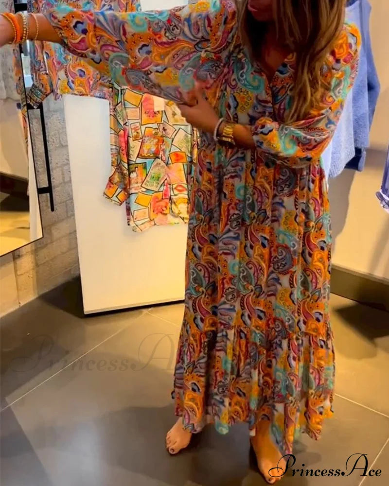 V Neck A-Line Maxi Dress