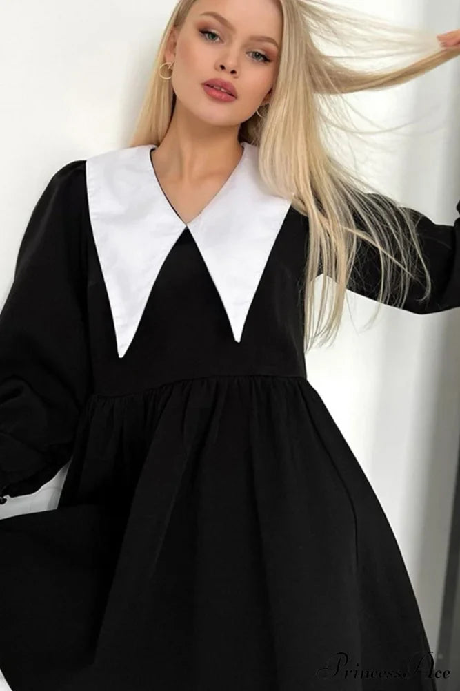 V Neck Babydoll Dress In Solid Color