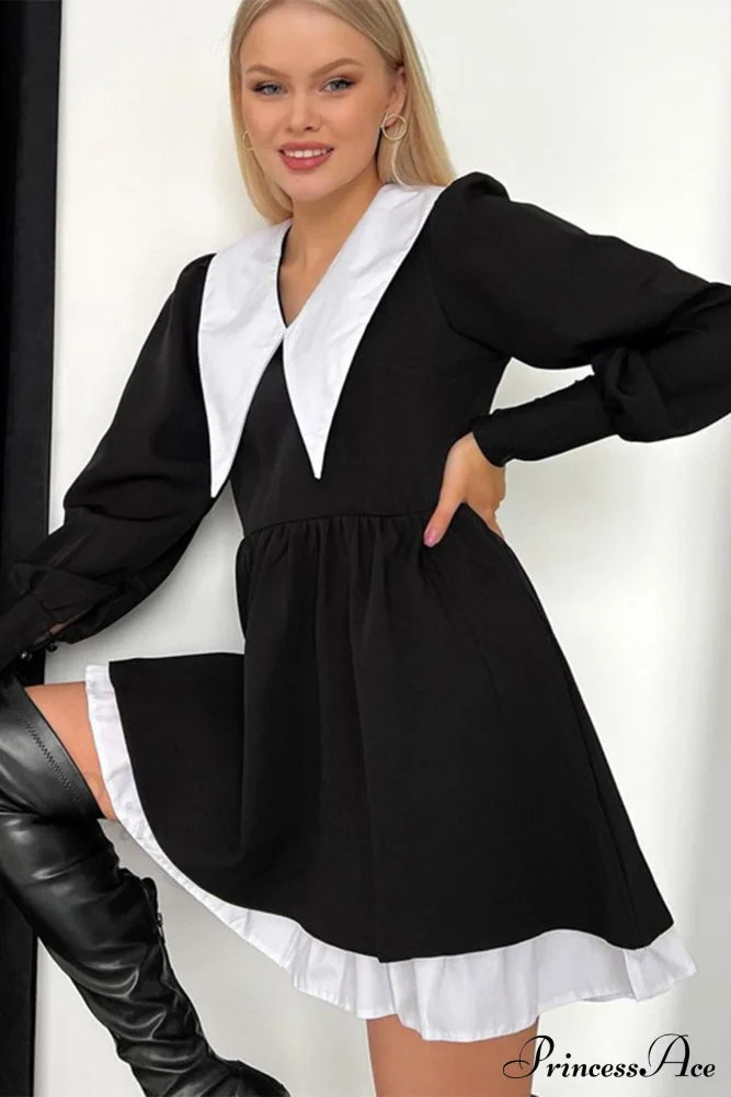 V Neck Babydoll Dress In Solid Color