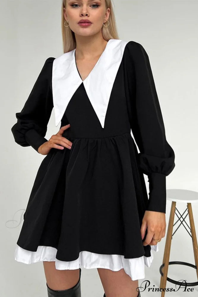 V Neck Babydoll Dress In Solid Color