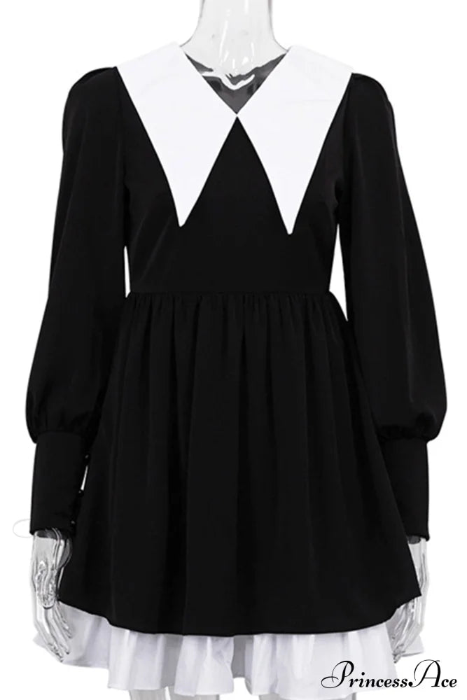V Neck Babydoll Dress In Solid Color