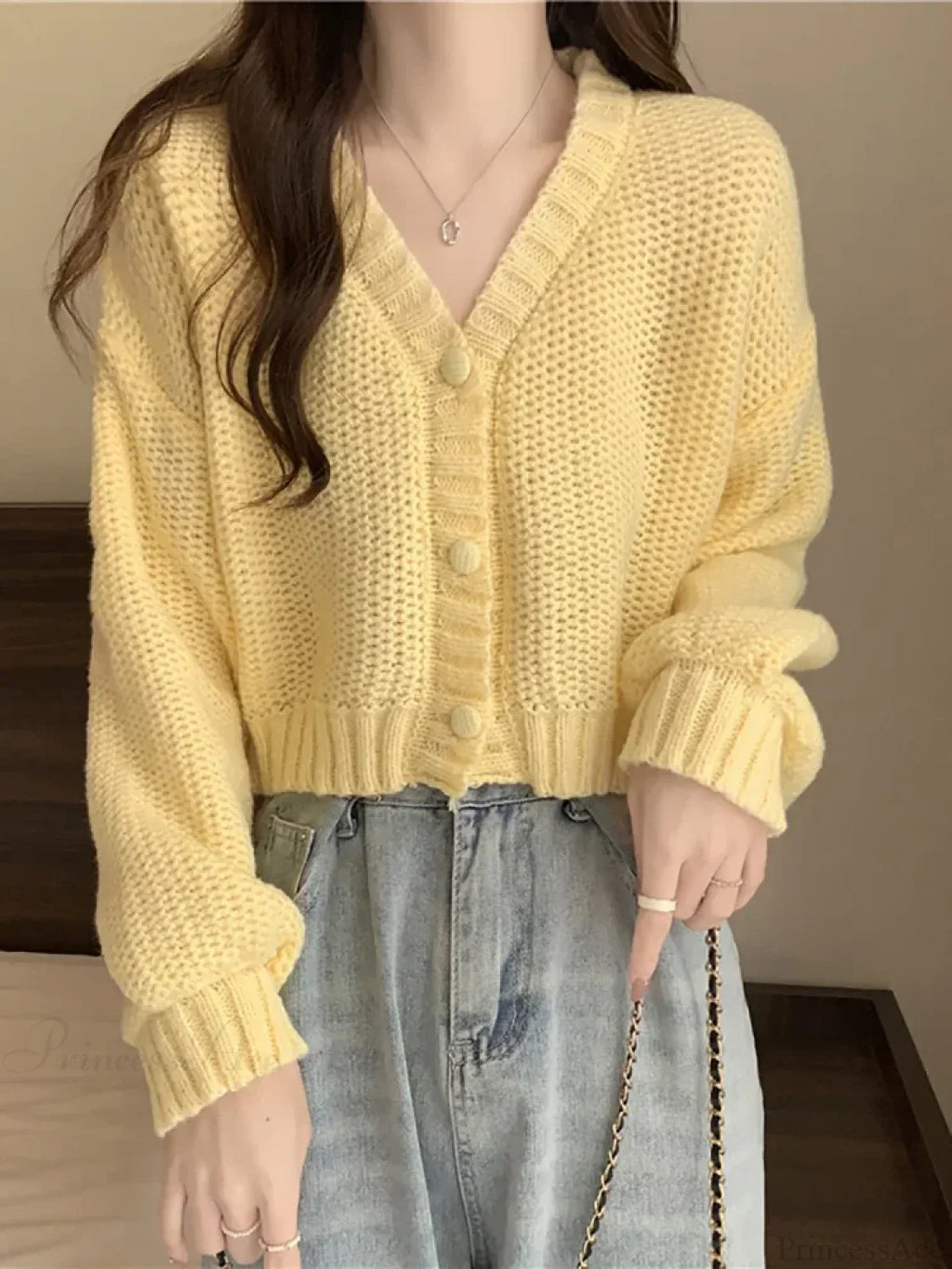 V-Neck Button-Up Knit Cardigan