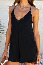 V Neck Cami Rompers With Pockets