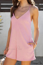V Neck Cami Rompers With Pockets