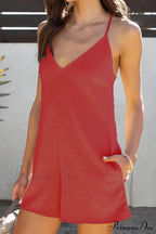 V Neck Cami Rompers With Pockets