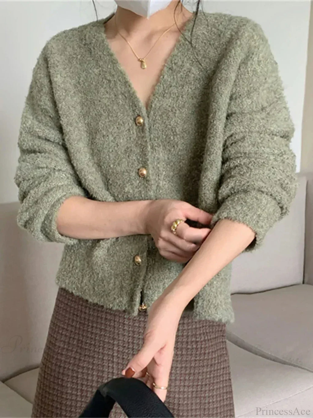V-Neck Cashmere Knit Cardigan
