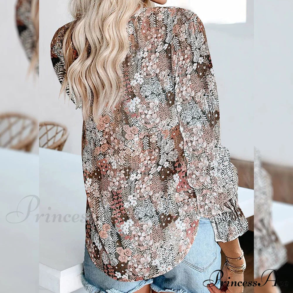 V-Neck Flowered Bohemian Dokotoo Top