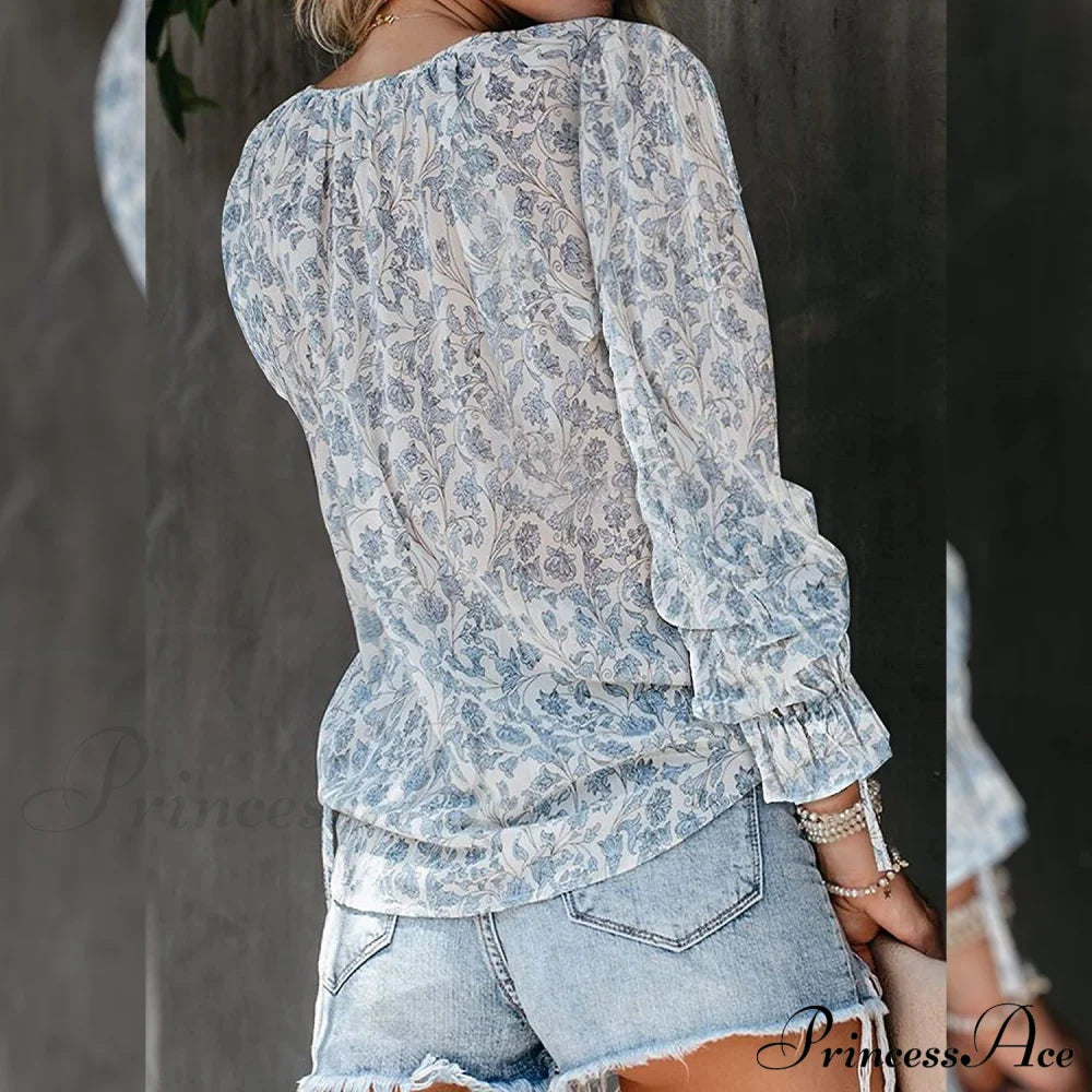 V-Neck Flowered Bohemian Dokotoo Top