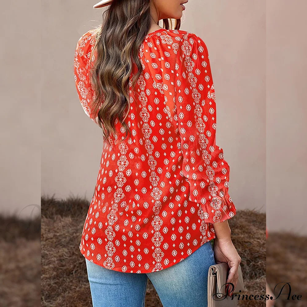 V-Neck Flowered Bohemian Dokotoo Top
