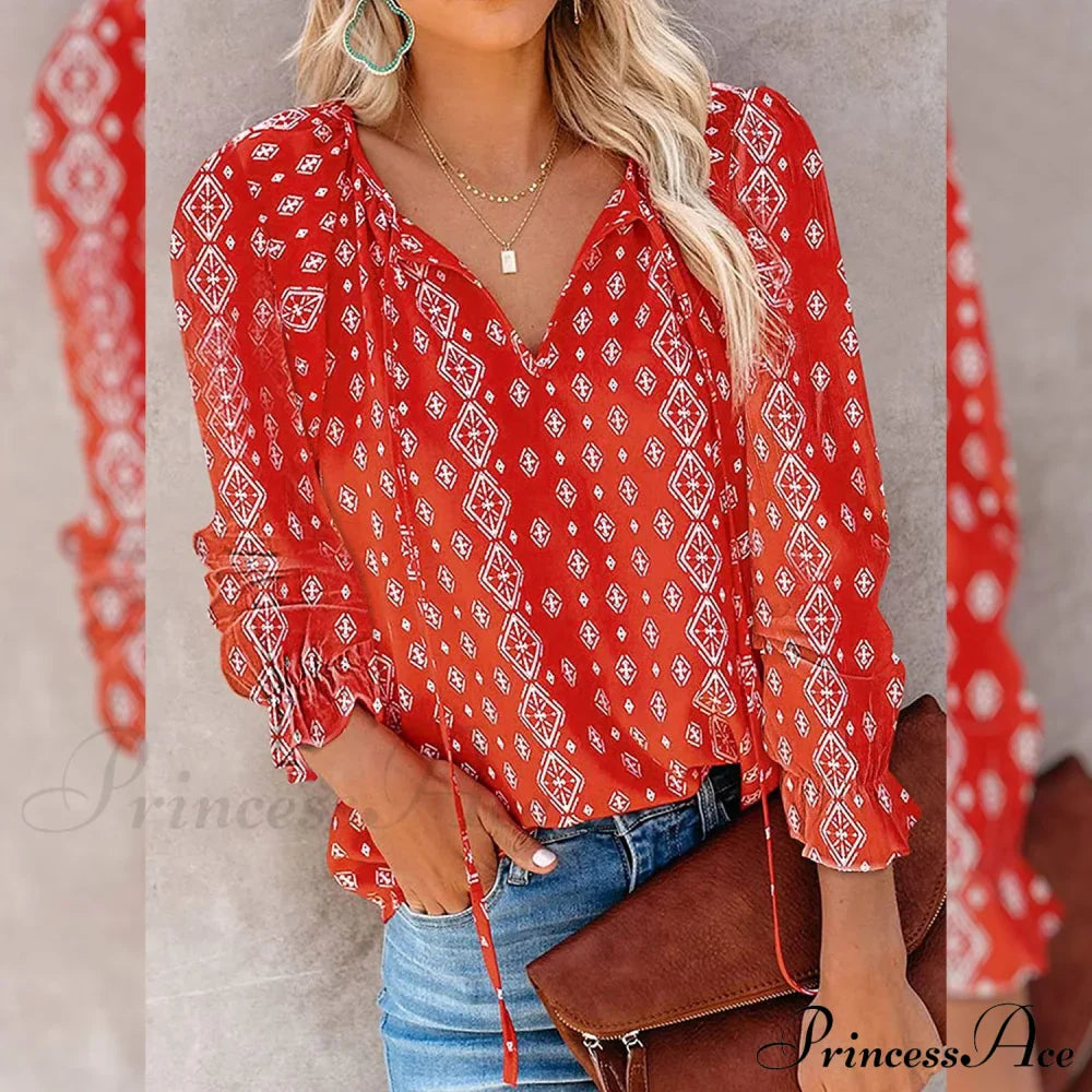 V-Neck Flowered Bohemian Dokotoo Top