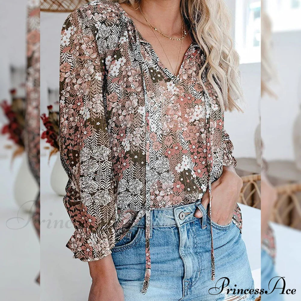 V-Neck Flowered Bohemian Dokotoo Top
