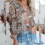 V-Neck Flowered Bohemian Dokotoo Top