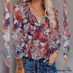 V-Neck Flowered Bohemian Dokotoo Top