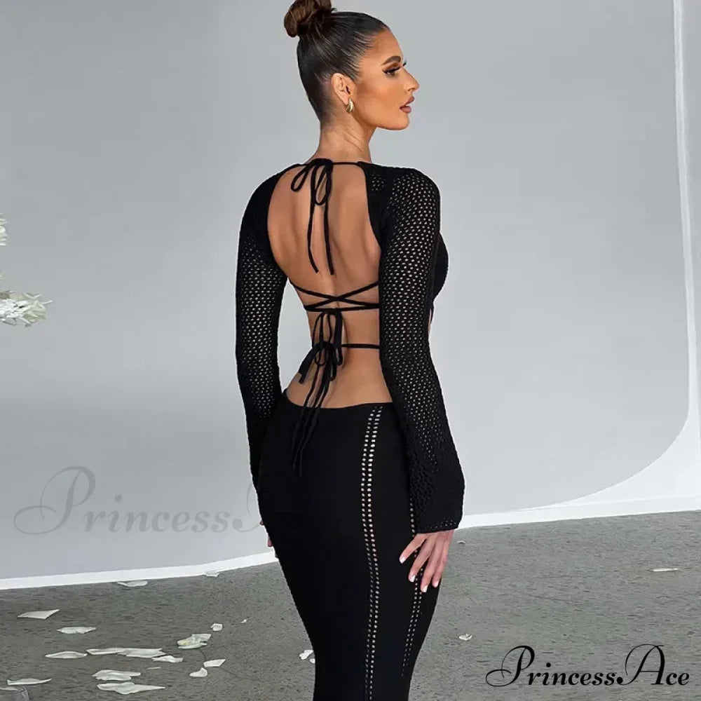 V Neck Knitted Maxi Dress