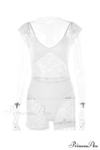 V Neck Lace Bodycon Rompers With Short Sleeves