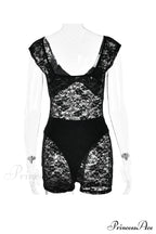 V Neck Lace Bodycon Rompers With Short Sleeves