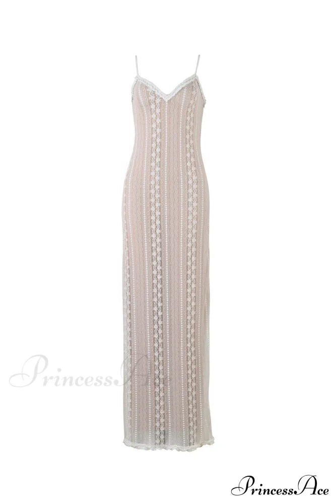 V Neck Lace Two-Piece Dress With Slit
