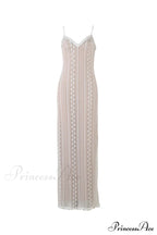 V Neck Lace Two-Piece Dress With Slit